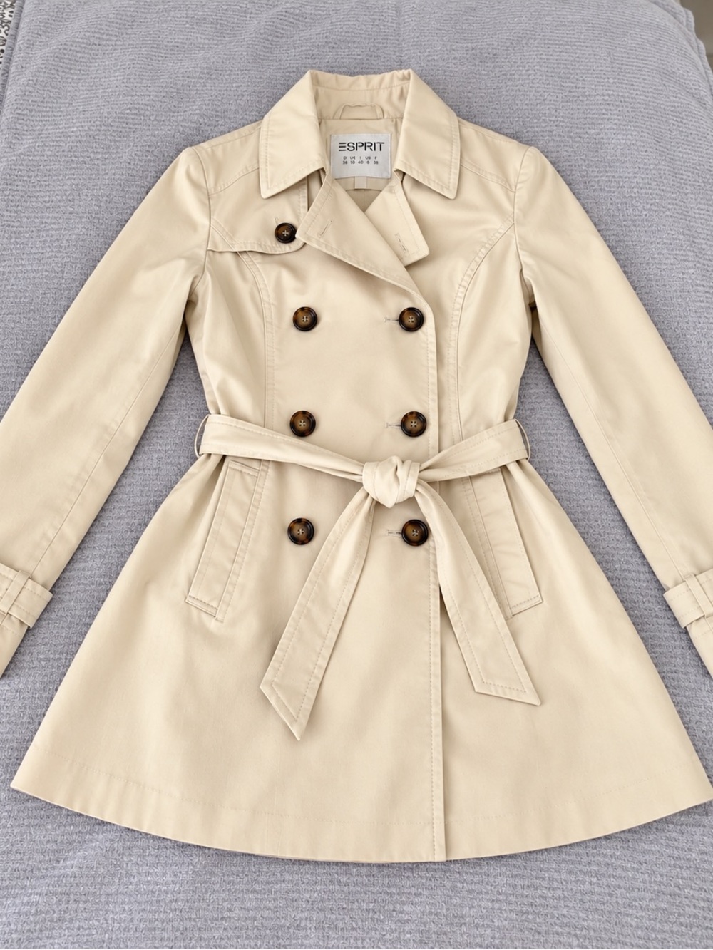 ESPRIT Beige Cotton Belted Double Breasted Trench Coat Size 6
